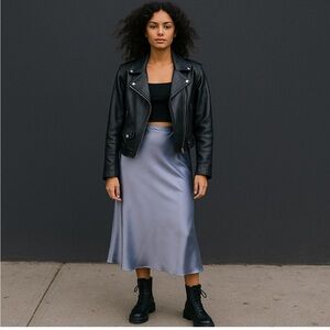 Tash + Sophie Blue Satin Midi Skirt – Size S